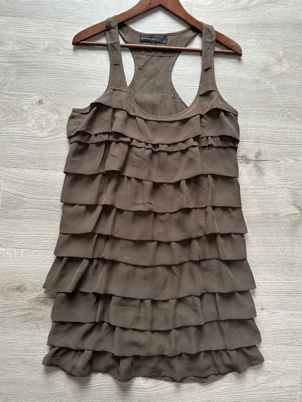 Central Park West Aritzia Brown Tiered Ruffle Racerback Mini Dress Size Medium